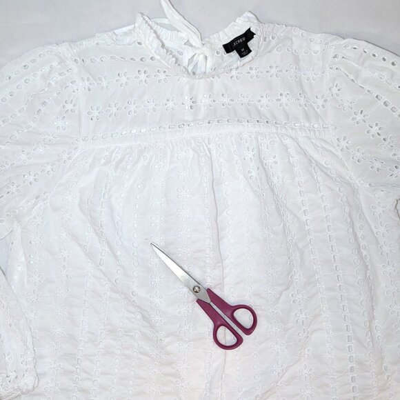 J. Crew | High Neck Long Sleeve White Eyelet Blouse | Size Medium - Picture 15 of 16